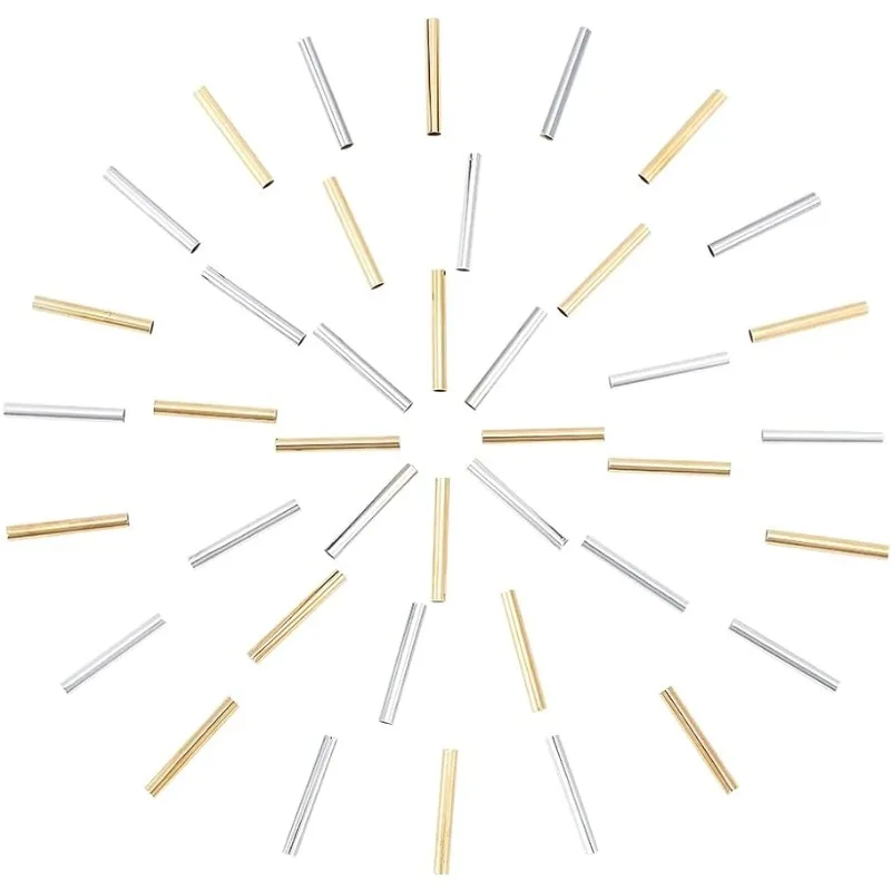 

Латунные бусины-трубочки, 100 шт., 2 цвета, золотые/серебряные бусины-разделители макраме с 4 мм большим отверстием, бусины-трубки для лапши для шитья своими руками
