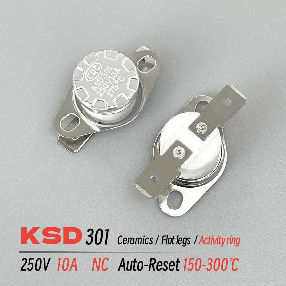 

KSD301 250V 10A NC Normal closed 150 180 250 300 Degrees Celsius KSD302 Ceramics Hight Temperature Switches