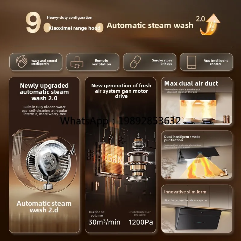 A1 Range Hood for Home Kitchen, Top and Side Ultra-Thin, High Suction, Steam Cleaning 2.0