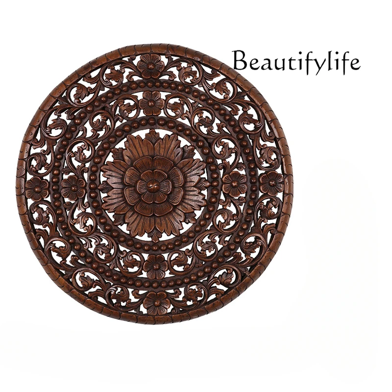 

Teak round Carved Board Wood Carved Pendant Southeast Asian Porch Wall Decoration Large Wall Decoration