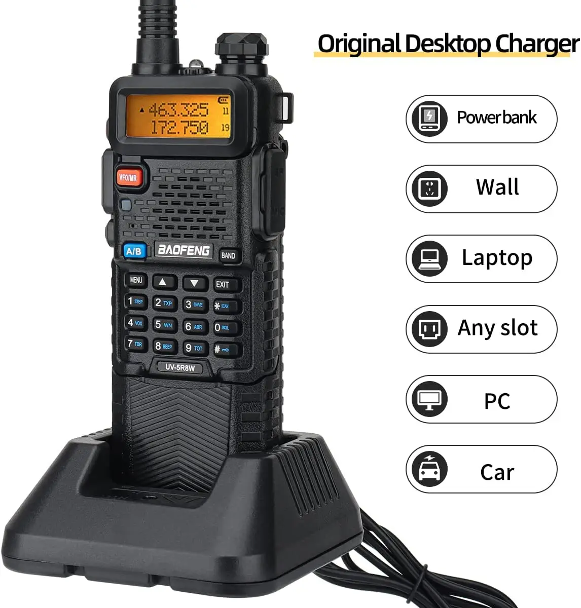 Baofeng UV-5R 8W 3800 Walkie Talkie Tri-Power Dual Band VHF UHF Portable Long Range High Power Handheld CB Ham Two Way Radio