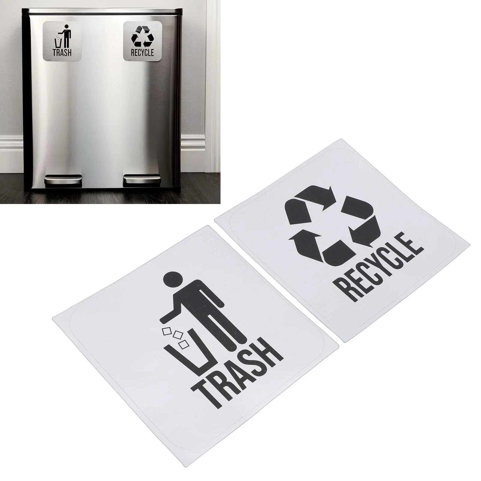 4Pcs Recycle and Trash Labels Recycle and Trash Stickers Indoor Outdoor Kitchen  Organization Garbage Bin Waste Basket Labels