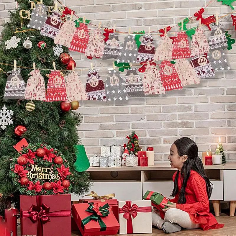 Burlap Advent Calendar Bags Burlap Bags Drawstring Gift Bags Reusable Christmas Countdown Calendar Christmas Decorations For