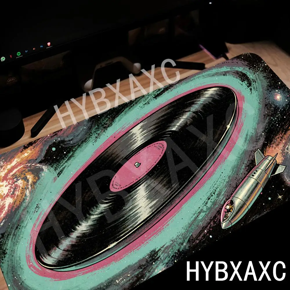 HYBXAXC Retro Vinyl Record Galaxy Space Mouse Pad Cute HD Desk Pad Extended Gaming Keyboard Mats Large XXL Gamer Mousepad 90x40