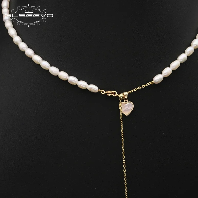 GLSEEVO Luxury Heart shape Pendant Vintage Natural Pearl Necklaces Women Elegant Charm French Romantic Party Jewelry Gift