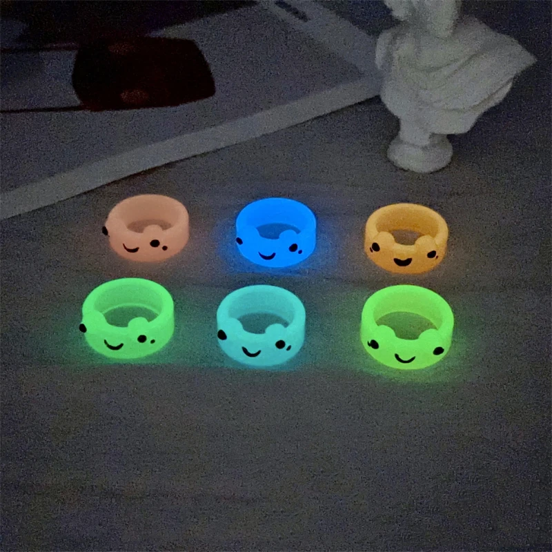 3pcs Fashion Frog Luminous Ring for Women Men Fluorescent Rings Animal Glow In Dark Acrylic Ring Jewelry Set freeshiping items