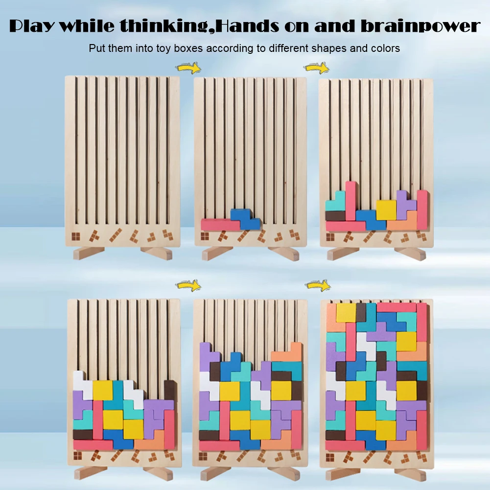 Blocos de construção russos 3D coloridos, jogo de alívio do estresse, brinquedos montessori de madeira 3D, presente educacional para meninos e meninas