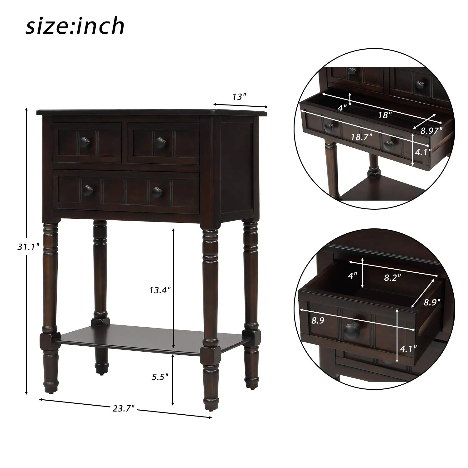Narrow Console Table with 3 Drawers & Bottom Shelf, Slim Entryway Hallway Sofa Table for Small Spaces, Easy Assembly, Customized