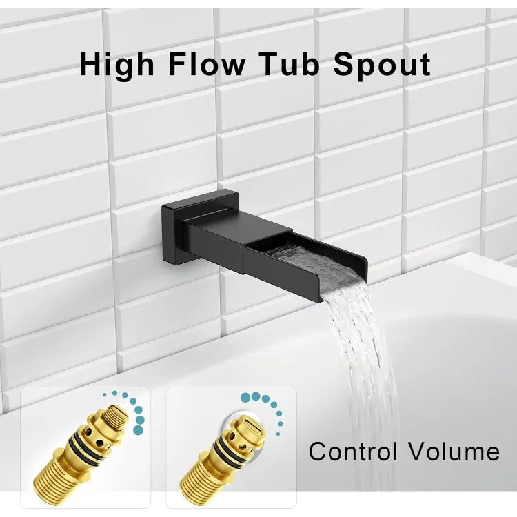 12 Inches Bathtub Shower Faucet Set All Metal Shower System with Tub Spout 1.8GPM Square Shower Head and Handheld Sprayer