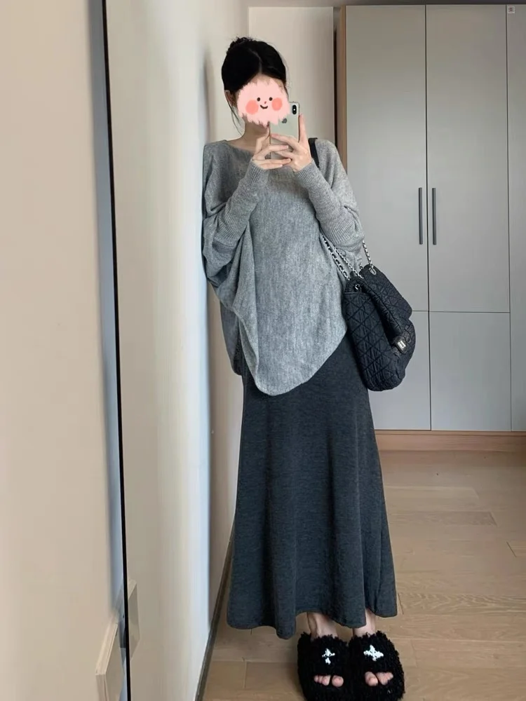 Lâche coréenne Sle chauve-souris Sve tricots femmes automne hiver nouveau Sle pull paresseux Sle sensation ample haut grande taille