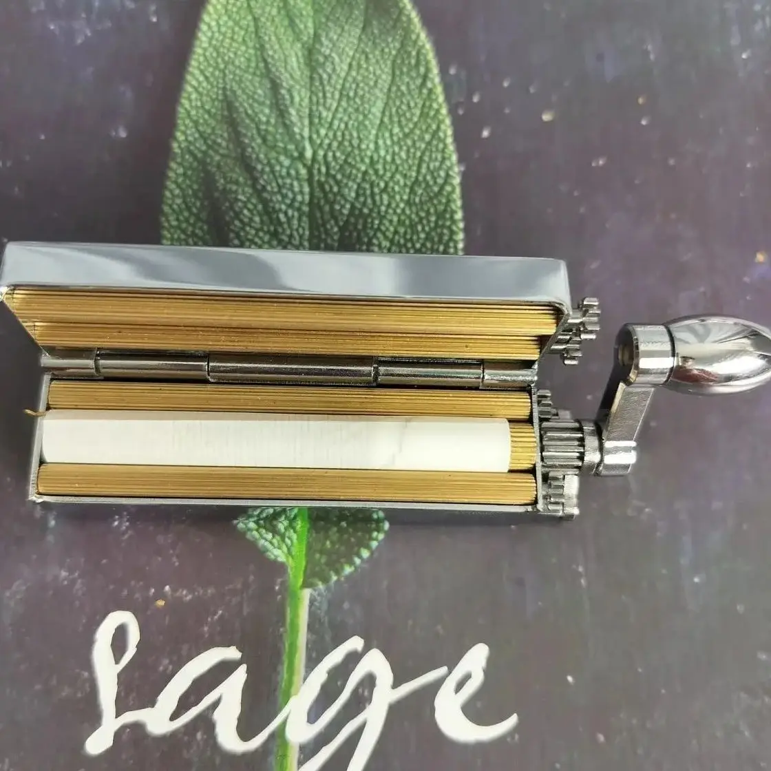 Metal silver plated chrome plated brass cigarette rolling machine, handmade DIY rare smoking accessories with a length of 70mm