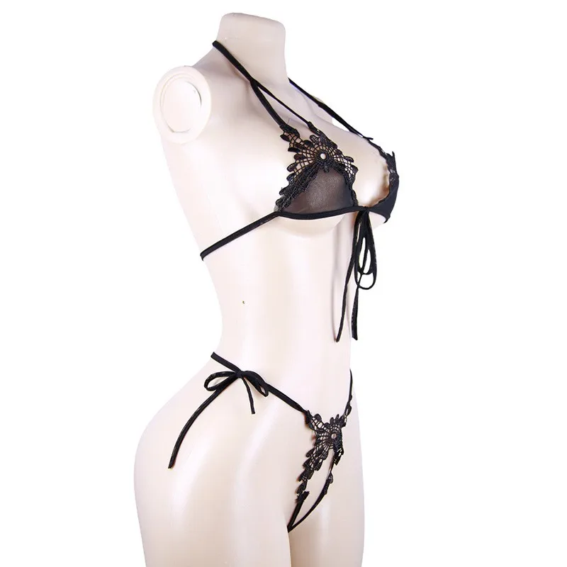 Hot Sexy Underwear Women Bodysuit Lingerie Lace Floral Open Crotch Bodysuit Tie Open Bra Erotic adjustable Lingerie Set view 4