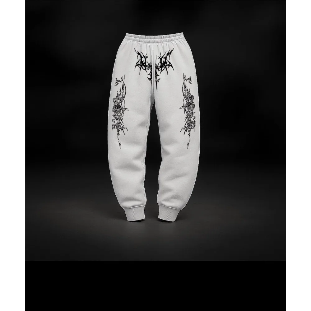 

Gothic street style men's printed sweatpants, loose-fitting, thick cotton fitness pants, bodybuilding shaping pants