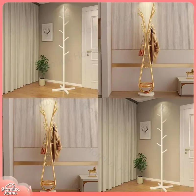 Modern Simple Floor Coat Rack Vertical Carbon Steel Clothes Hanger Light Luxury Open Design for Bedroom Standing Garment