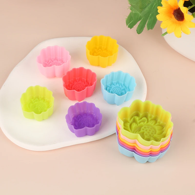 5Pcs 3/5cm Lotus Silicone Mold Cupcake Cake Mold Muffin Baking Nonstick and Heat Resistant Reusable Silicone Cake Molds