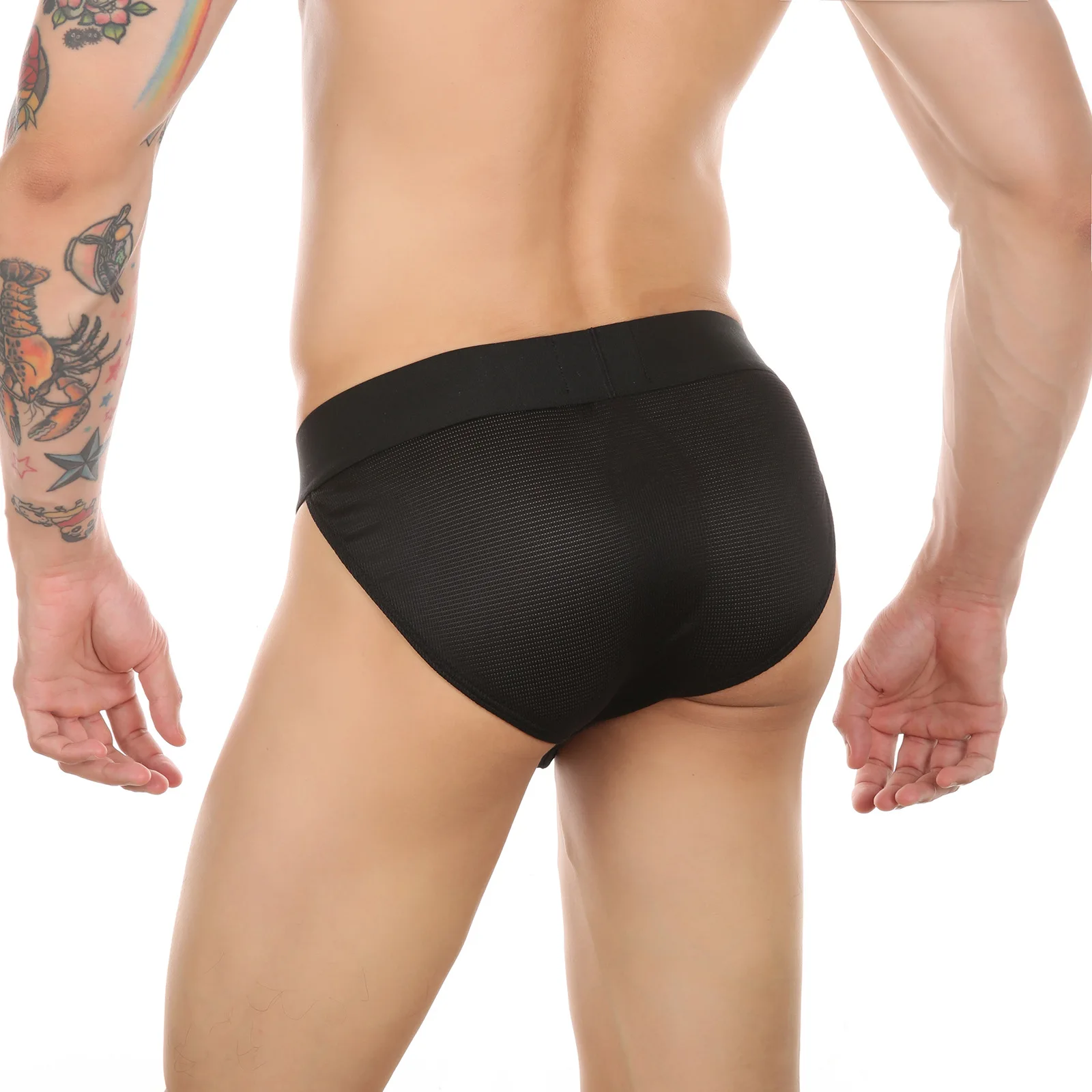 Men\'s High Fork Breathable Mesh Brief U Convex Pouch Panties Mash Breathable Lingerie Fluorescent Wide Waist Belt Sexy Underwear