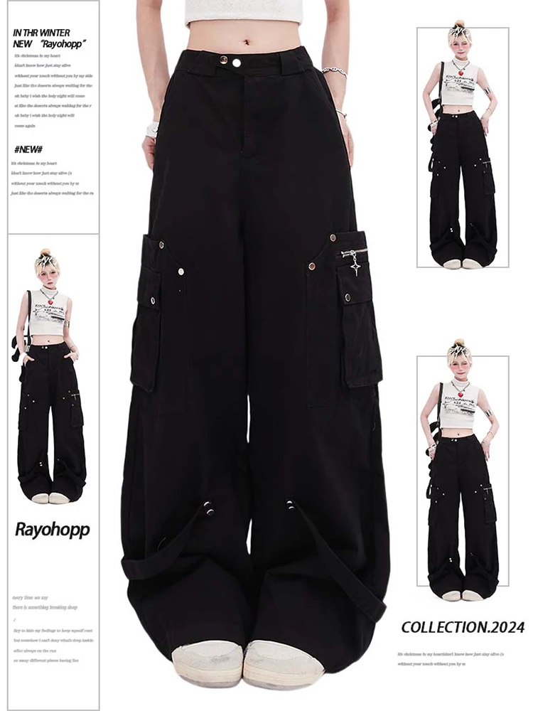 Donne Dark Academia 2000s Grunge Harajuku pantaloni Cargo pantaloni larghi Pantalones pantaloni Trashy Y2k giapponese Goth Punk E-girl