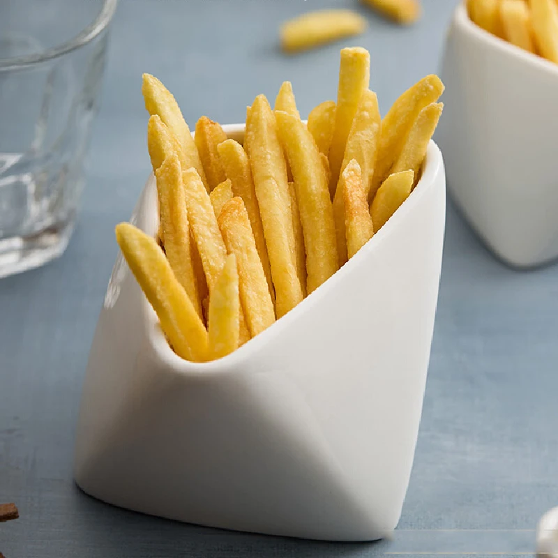 Three Dimensional Folded French Fry Cup, Household Ceramic Seasoning Plate, Snack Dipping Dish, Specialty Hotel Tableware Bowl