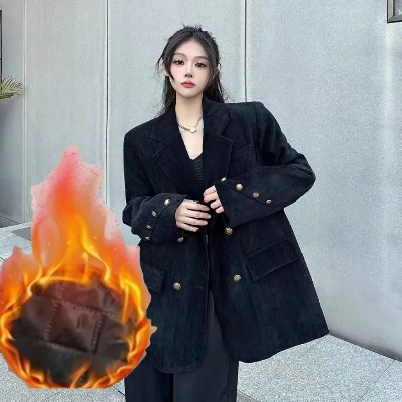 

Костюм кофейного цвета в корейском стиле. Свободный длинный костюм среднего ретро и модная куртка. Новый весенне-осенний костюм высокого класса.