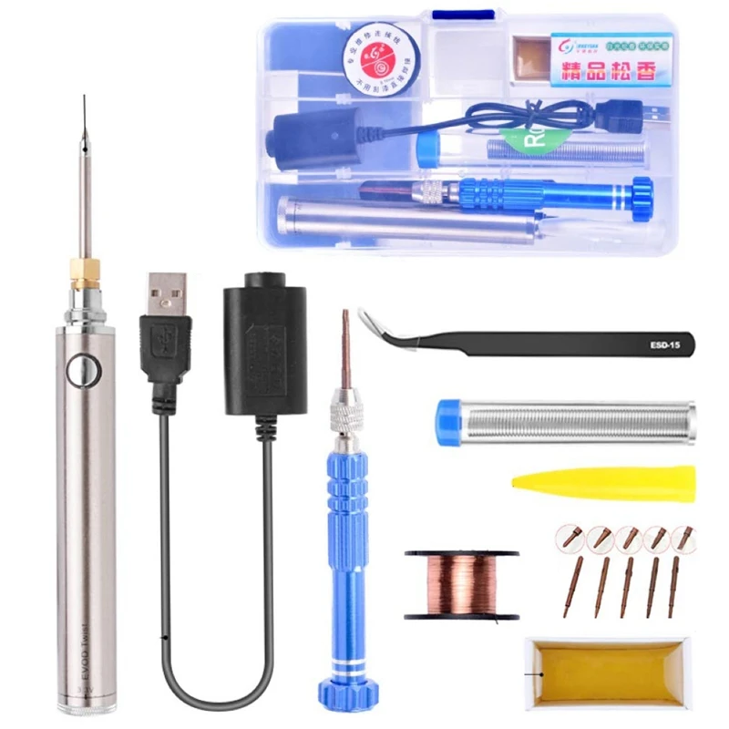 

AT35 14Pcs 5V 8W Portable Wireless USB Charging Soldering Iron Welding Pen Tools