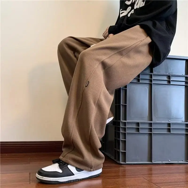 Huamian Casual Pants Men's Maillard Sports Sweatpants Loose Straight Leg Hanging Pants Thick Wide Leg Floor Pants