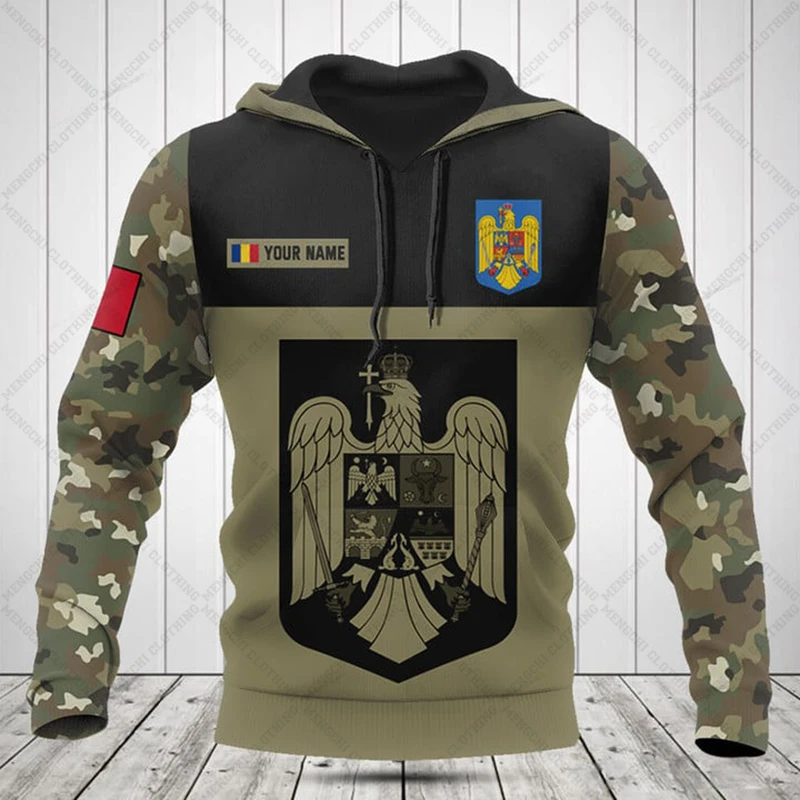 Custom Name Romania Camouflage Hoodies For Male Loose Men\'s Fashion Sweatshirts Boy Casual Clothing Oversized Streetwear