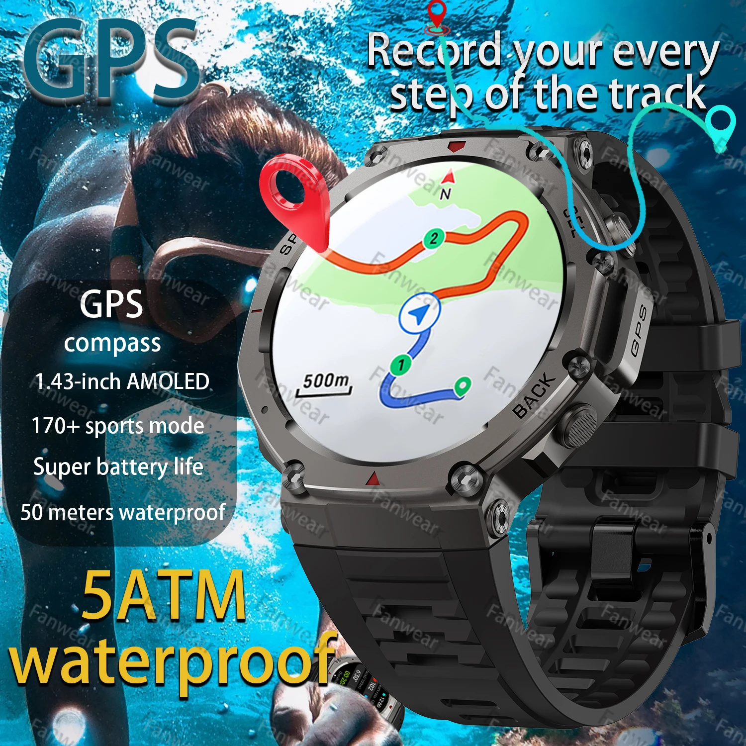 

T-Rex 3 Ultra GPS Смарт-часы 5 АТМ Водонепроницаемые Встроенный двухдиапазонный GNSS Компас Военные Спортивные Смарт-часы Мужчины 2025 Новинка Для Xiaomi