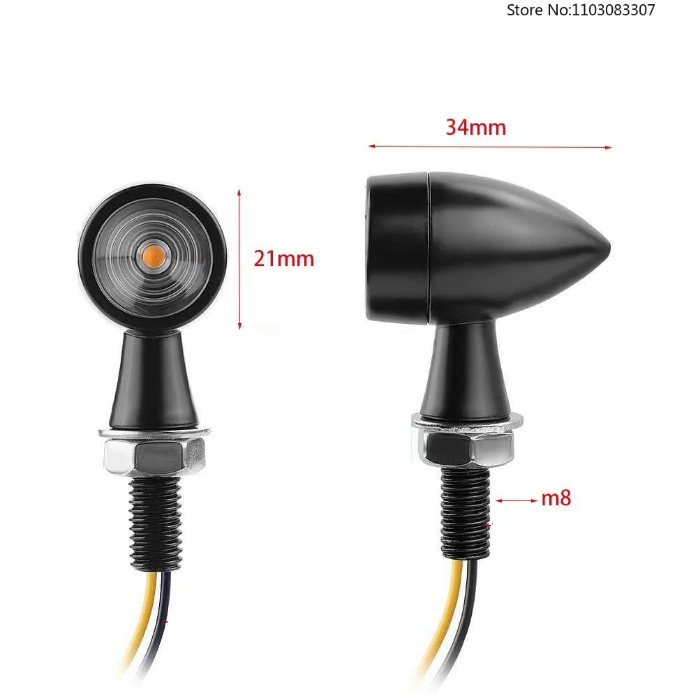 8mm Mini Motorcycle LED Turn Signal Light Bullet Flasher clignotant moto led 12V For Cafe Racer Bobber Kawasaki Suzuki Yamaha