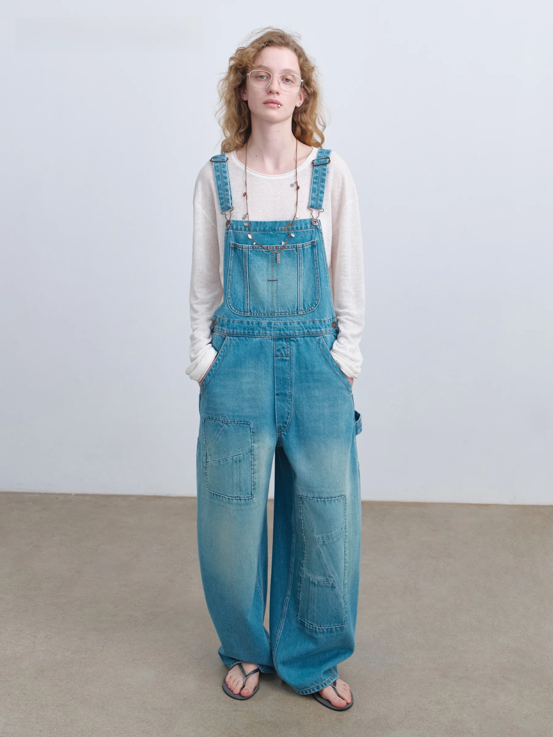 

VERMO Handmade Remake Soft Lyocell Denim Overalls Vintage Feel Natural Waist Cotton Button Closure Loose Fit Spring Ladies