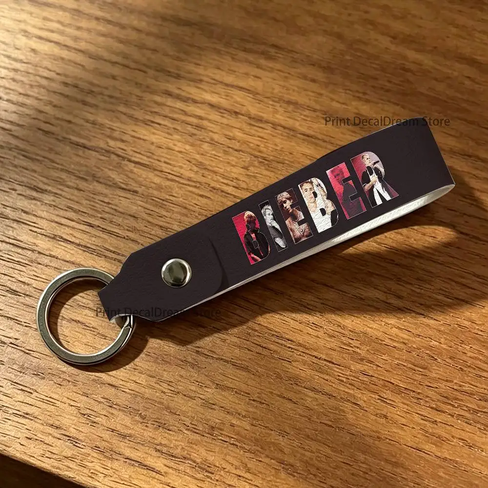 J-Justin Singer B-Bieber Car Key Chain Women Men Delicate Leather Pendant High-end Keychain Lovely Leather Rope Key Holder