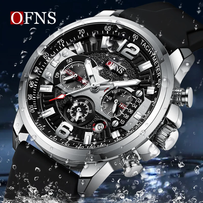 OFNS Top Brand 1304 Fashion Men\'s Quartz Watch Three Eyes and Six Needles Multi functional Waterproof Calendar Men\'s Watch 2024