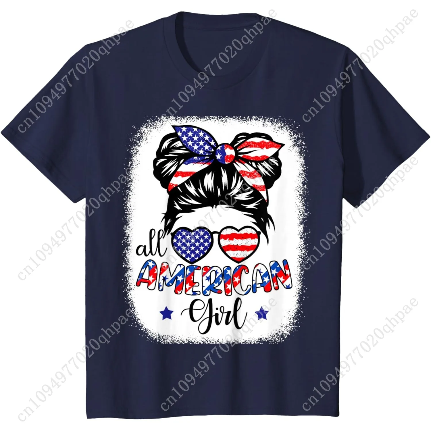 เสื้อทีมอเมริกันเกิร์ลลายธงชาติสหรัฐอเมริกา วันที่ 4 กรกฎาคม เสื้อยืดลายรักชาติสำหรับผู้หญิงและเด็ก