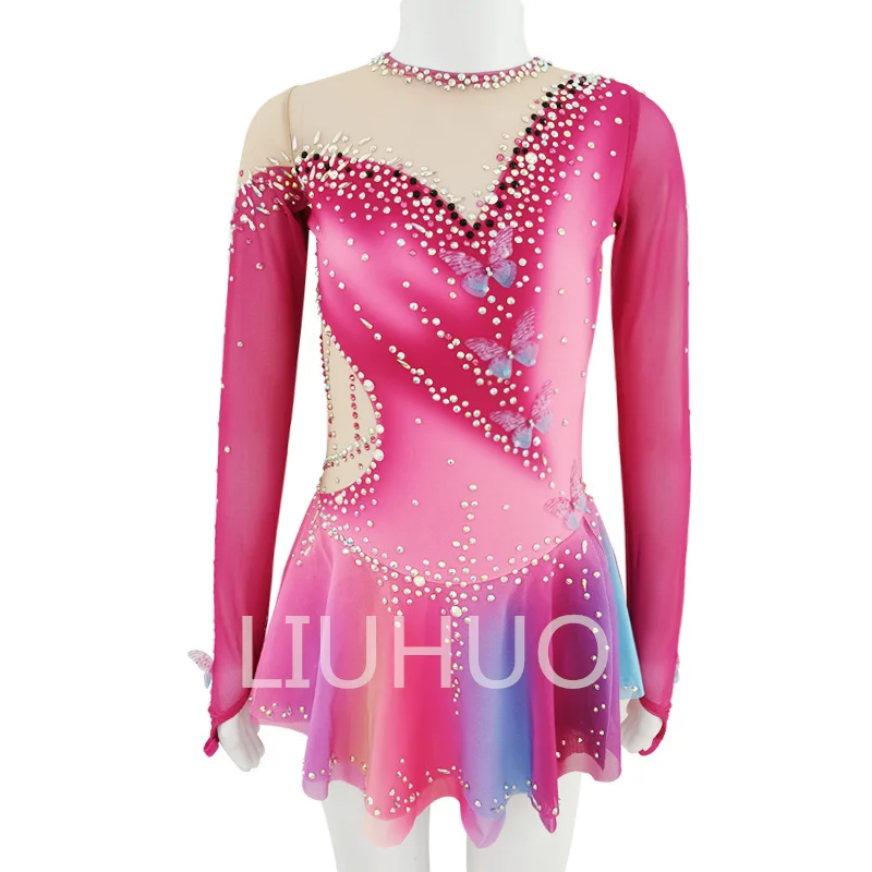 LIUHUO Figure Skating Performance Dress Girls Skating Grading Dress Pink Customizable