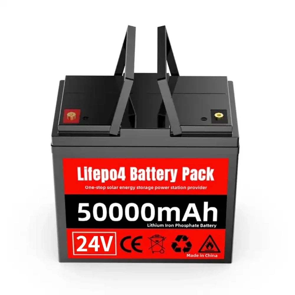 24V 50Ah Lithium Iron Phosphate Battery LiFePO4 Built-in BMS LiFePO4 Battery for Solar Power System RV House Trolling Motor