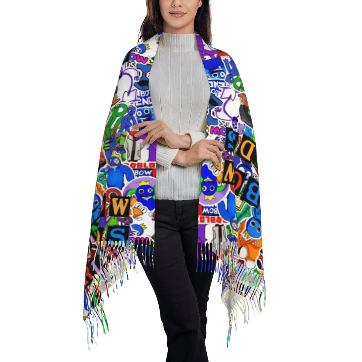 Gepersonaliseerde Bedrukte Regenbogen Friendss Cartoon Sjaal Mannen Vrouwen Winter Warme Sjaals Anime Game Shawl Wrap