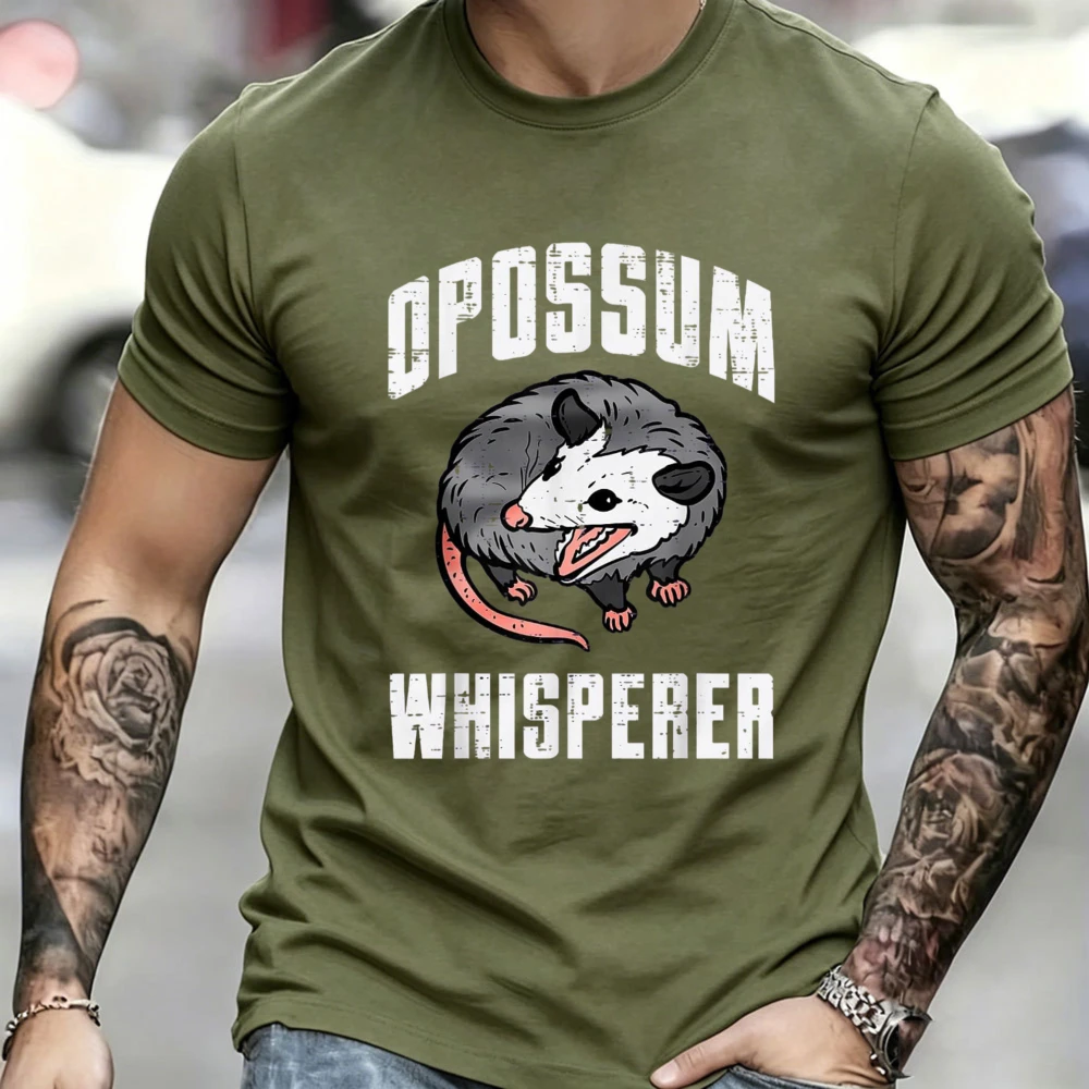 Opossum Whisperer Vintage Varsity Cartoon Tee Funny Opossum Wildlife Lover Casual Cotton Unisex Short Sleeve Graphic T Shirts