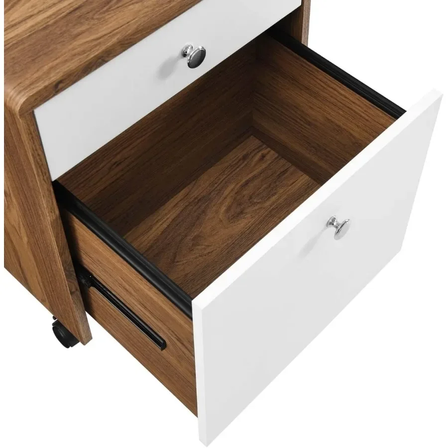 Modern File Cabinet Walnut White, Stylish Document Organizer with Multiple Storage Drawers