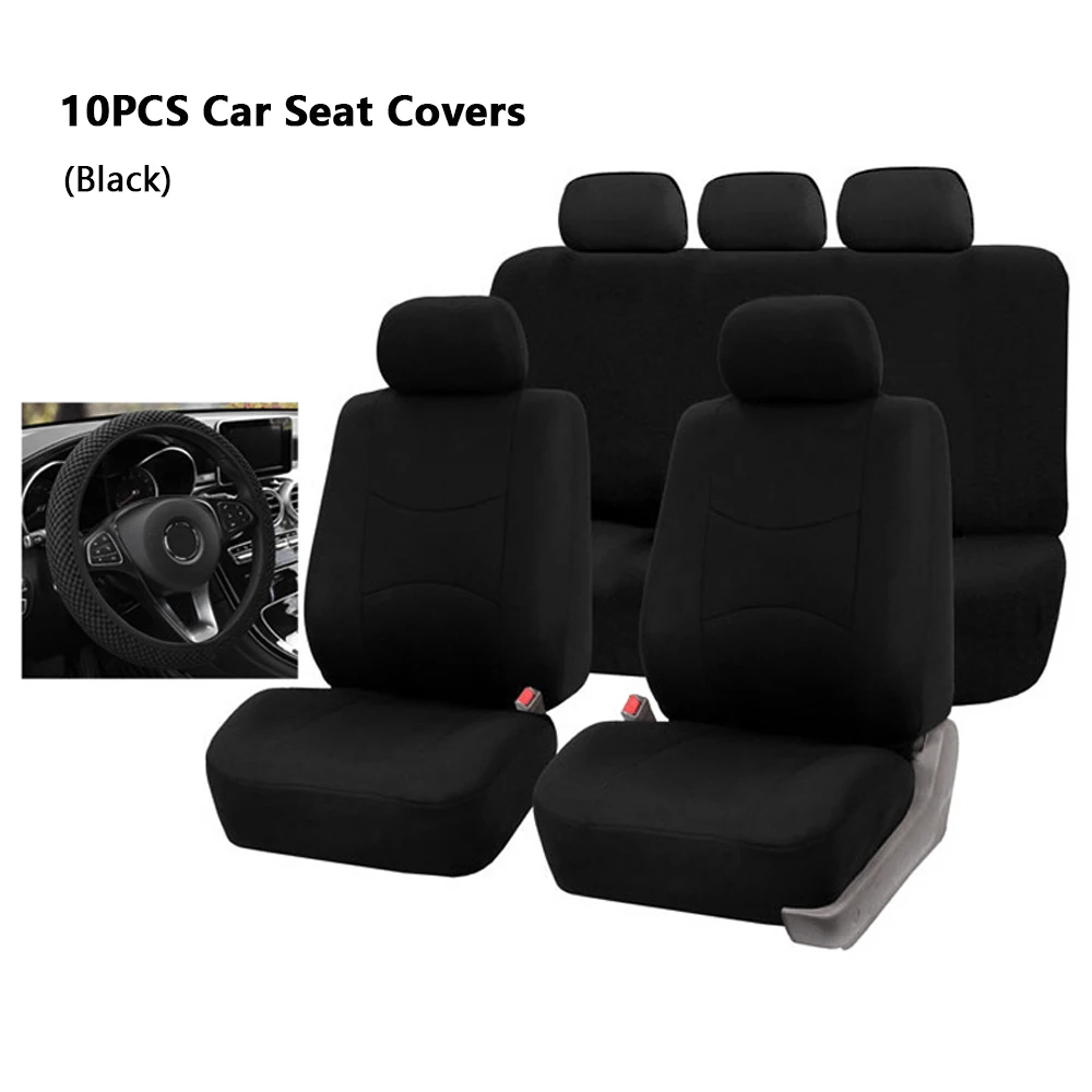 10Pcs/Set Car Seat Covers Front Rear Universal 5-Seat Auto Seat Protection Covers with Steering Wheel Cover Styling Protector