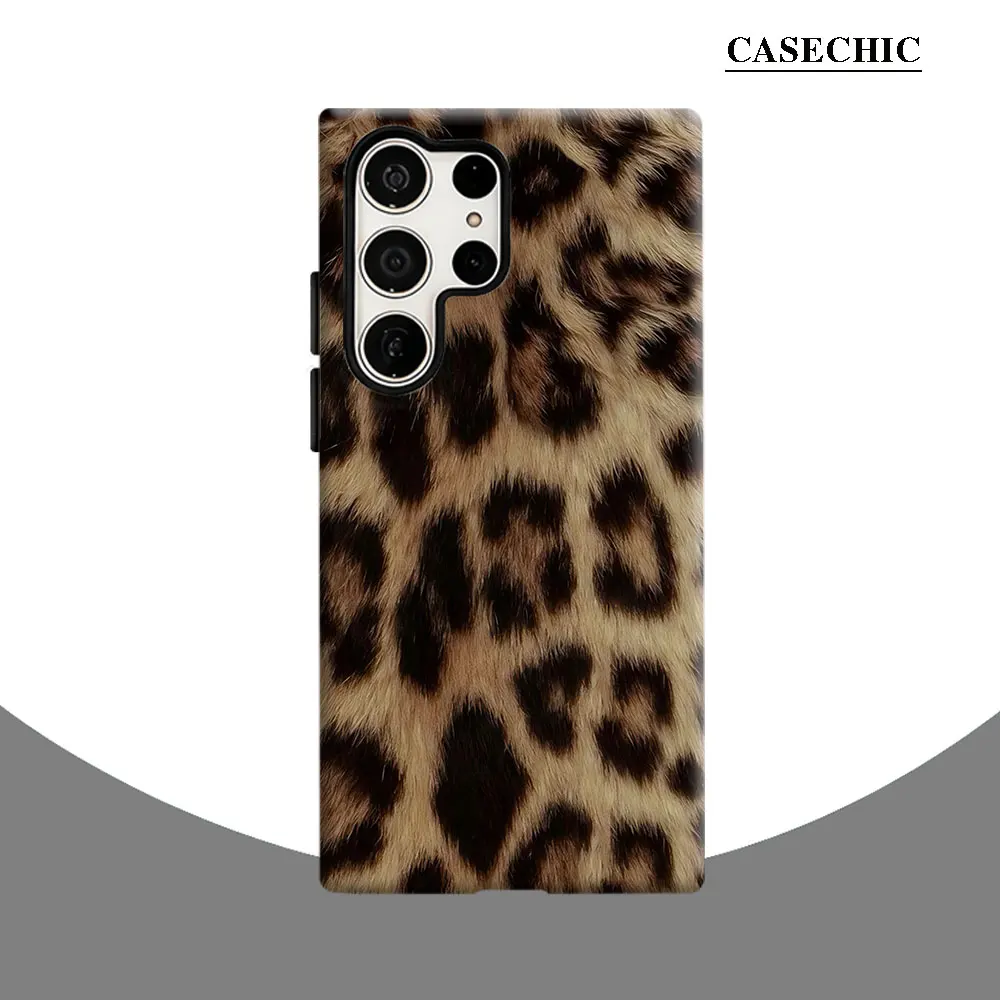 Savanna Leopard Print Phone Case for Samsung Galaxy S26 S25 Ultra S24 S23 Ultra Plus Shockproof Double layer tough Back Cover