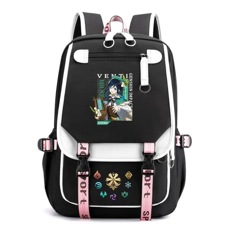 Genshin Impact Xiao Venti Backpack Teenarges Schoolbag Men Women Color Blocking USB Laptop Rucksack Travel Shoulder Outdoor Bags