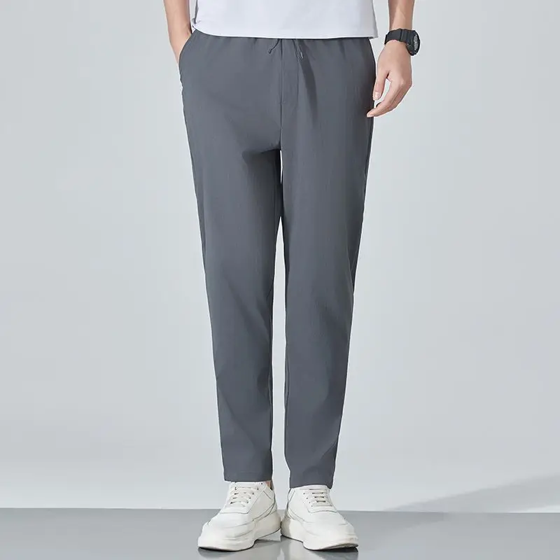 Ice Silk Pants for Summer Quick-drying Thin Loose Straight Men's Sports Casual Trousers Casual Breathable High Elastic Summer