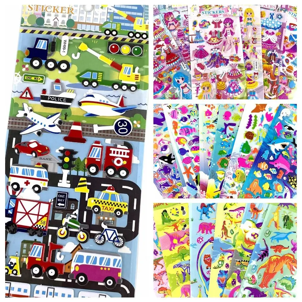 5PCS Car Truck Plane Traffic 3D Bubble Sticker Sea Life Animal Shark Dolphin Fish Waterproof Cartoon Anime Stickers 3D Bubble