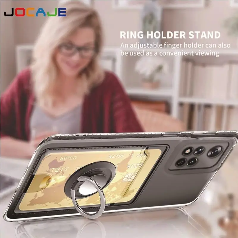 Ring Stand Case For Xiaomi Poco X5 Pro X4 X3 M4 M3 F5 F4 C5 C3pro  NFC Transparent Card Slot Holder Protection lens Soft Cover