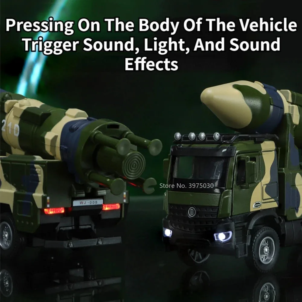 1/35 Scale Alloy Diecast Dongfeng 21D Ballistic Missile Vehicles with Light Sound Military Car Model Toy for Boys Birthday Gifts