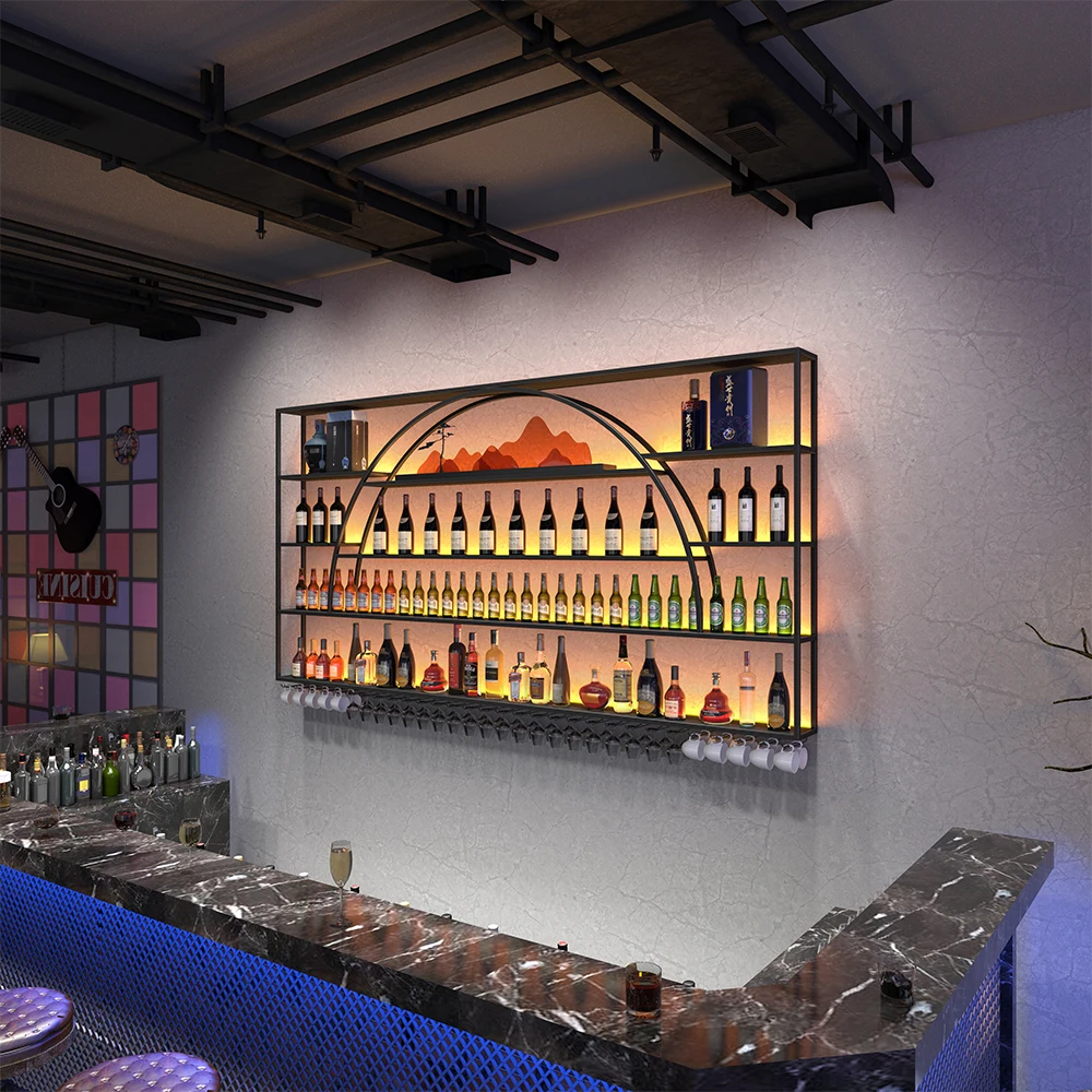 

Wine rack wall hanging commercial wall rack new Chinese style wall wine cabinet white red rack restaurant wine and beverage