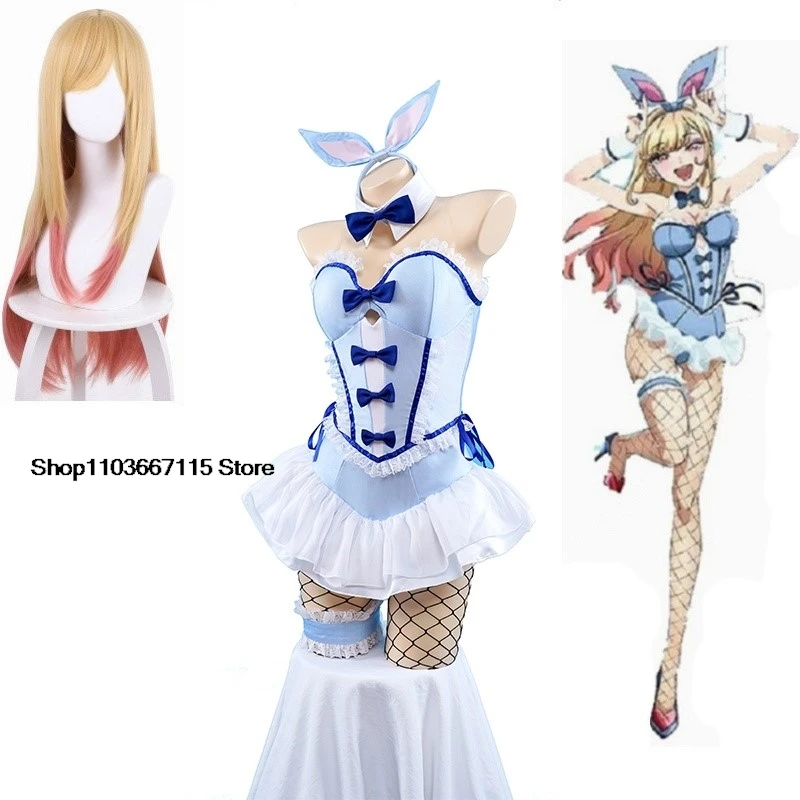 Coscozy Store My Dress-Up Darling Kitagawa Marin Cosplay Blue Bunny Girl Marin Kitagawa Wig Bunny Ear Cosplay Costume Con Outfit