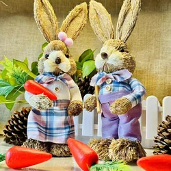 35cm Straw Rabbit Standing Couple Rabbits Bunny Decorations Easter Party Home Garden Wedding Ornament Easter Party Supplies