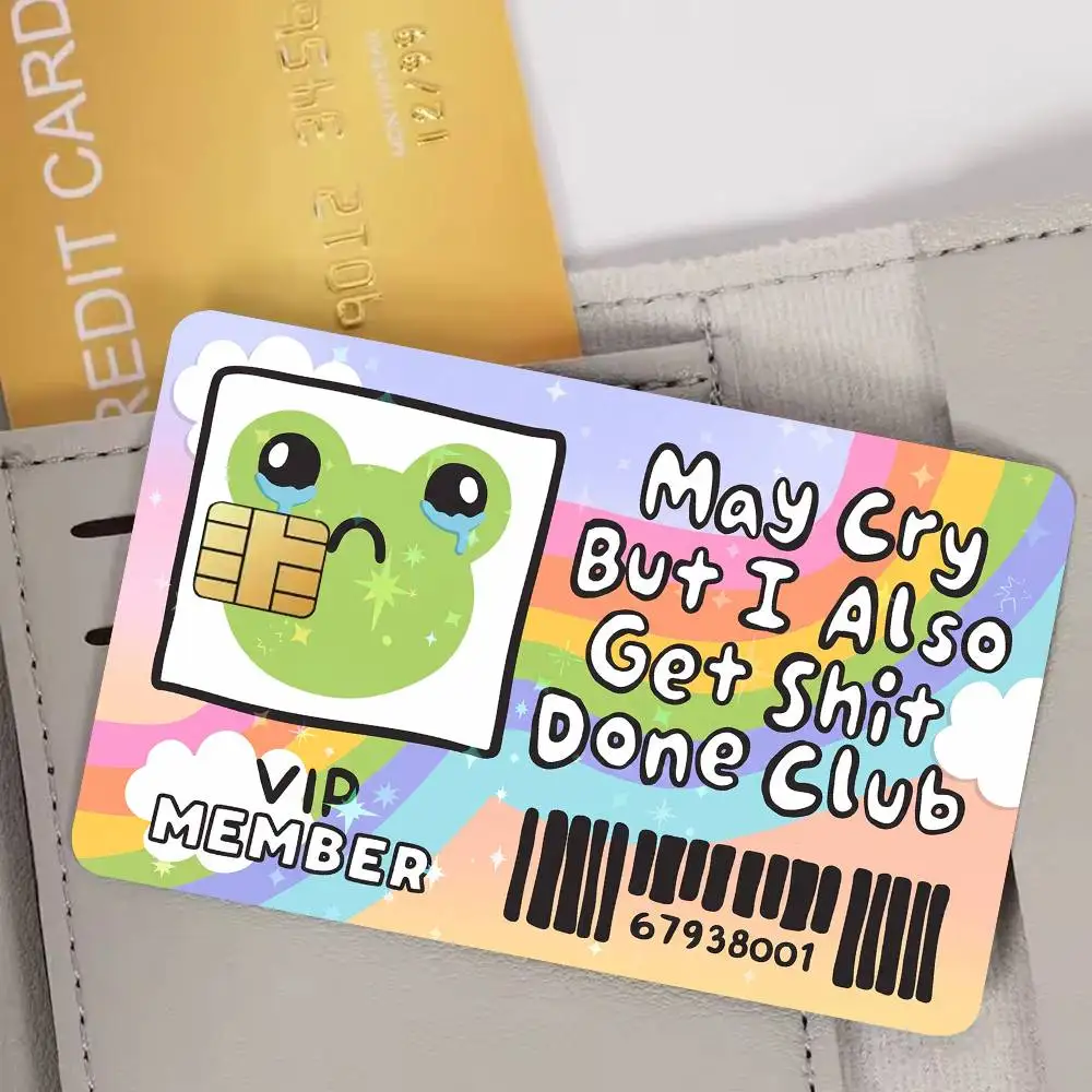 May Cry But I Also Get Shit Done Club Film Skin Cover Credit Card Stickers 4PCS Debit Front Decoration Bank Bus Pass Waterproof