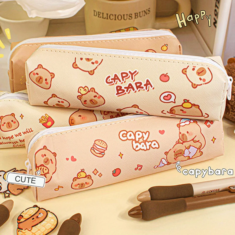 Capybara de lona de dibujos animados, bolsa de lápices de conejo Panda, Linda caja de papelería creativa, estuche de lápices de gran capacidad, suministros escolares