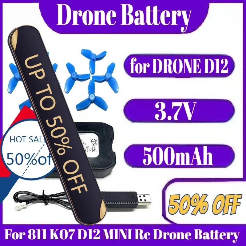 

For 811 K07 D12 MINI Rc Drone Battery 3.7V 500mAh Li-Poly Battery for DRONE D12 Drone Battery
